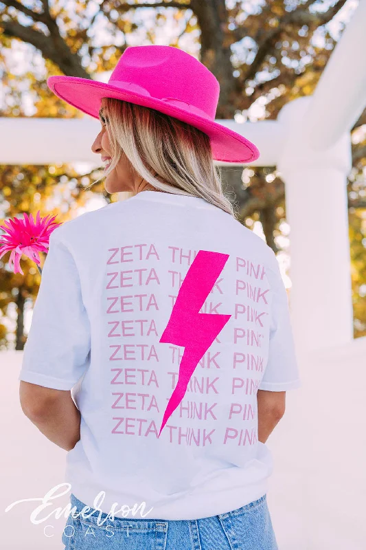 Sleeveless Women T Shirt for Summer ComfortZeta Tau Alpha Philanthropy Think Pink Lightning Bolt Tee