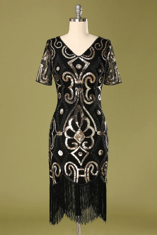 Maxi Women Dress with Floral Print for a Bohemian Vibe1920s Black Sequins Flapper Dress