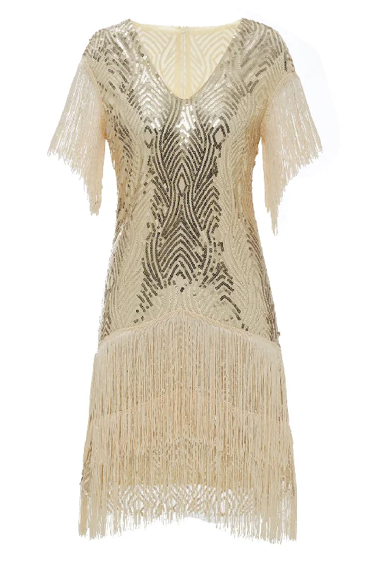 Wrap - Style Women Dress with Adjustable Fit for All Body Types1920S Vintage Sequined Fringe Dress