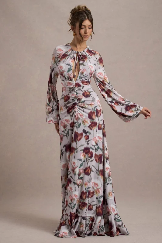 Empire Waist Women Dress to Accentuate the Bust and Conceal the WaistAlthena | Cream Floral Print Balloon-Sleeve Maxi Dress