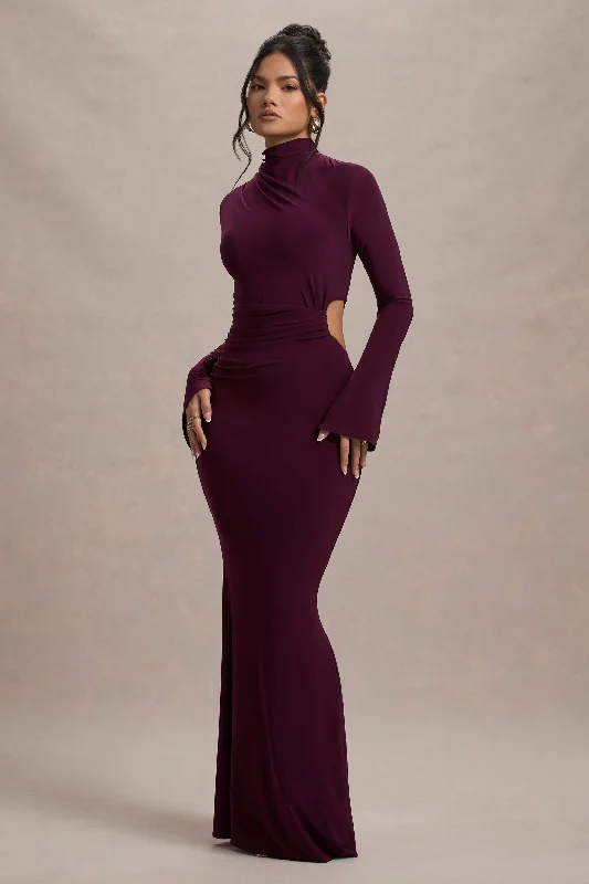 Shift Women Dress with a Simple and Classic Design for Everyday WearAnderson | Burgundy High-Neck Cut-Out Maxi Dress