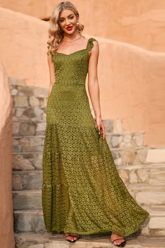 Lace - Embellished Women Dress for an Elegant and Sophisticated AppearanceArmy Green Summer Lace Maxi Dress