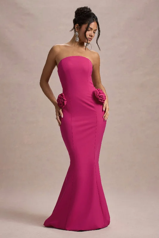 Halter Neck Women Dress to Show Off the Shoulders and NecklineBest Of The Best | Dark Pink Strapless Fishtail Maxi Dress With Corsages