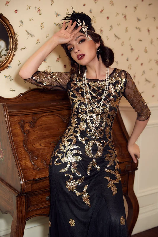 Wrap - Style Women Dress with Adjustable Fit for All Body TypesBlack Golden Sequins 1920s Dress