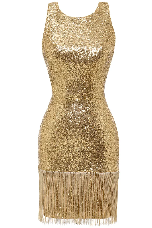 Shift Women Dress with a Simple and Classic Design for Everyday WearBodycon Golden Sequins Cocktail Dress Open Back