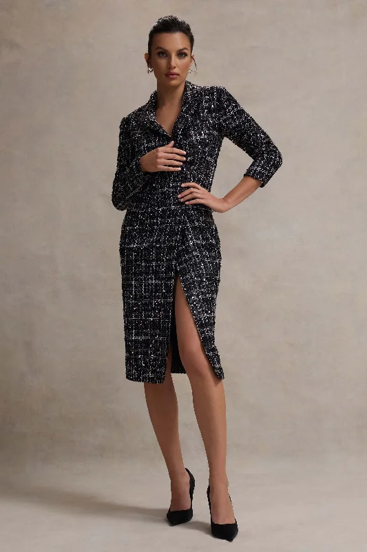 Backless Women Dress for a Sexy and Alluring Look at Evening EventsCooper | Black Boucle Tailored Blazer Midi Dress