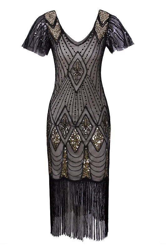 Long - Sleeve Women Dress in Velvet for a Luxurious Winter LookFlapper Black 1920s Sequins Dress