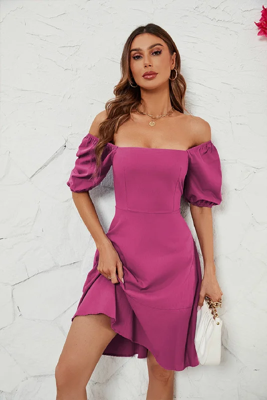 Sleeveless Women Dress in Bright Colors for Summer PartiesFuchsia Off the Shoulder A-line Summer Dress