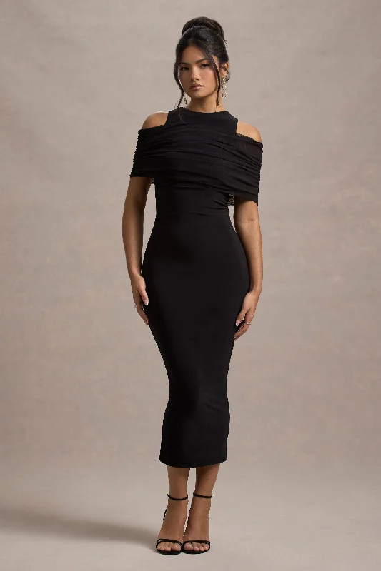 Empire Waist Women Dress to Accentuate the Bust and Conceal the WaistLupine | Black Mesh Bardot Bodycon Midi Dress