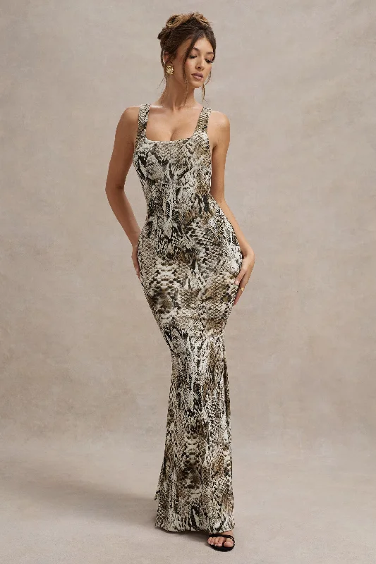 Little Black Women Dress with Sequins for a Glamorous Night OutMahina | Snake Print Square-Neck Maxi Dress