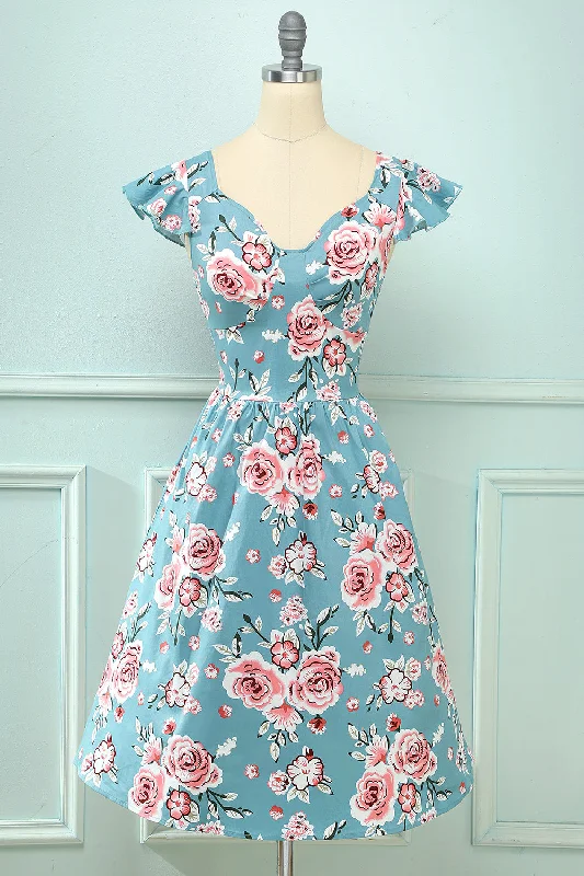 Strapless Women Dress with a Built - in Bra for Comfort and SupportPink Rose Floral Vintage Dress