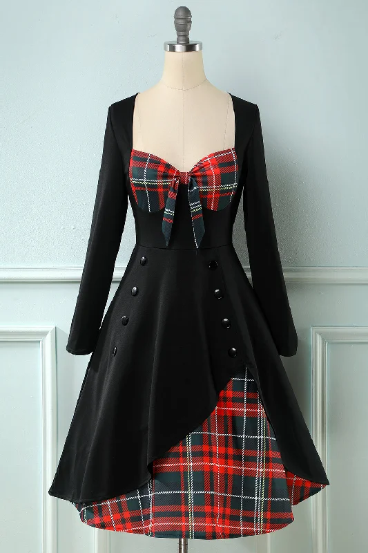 Sheath Women Dress with a Tailored Fit for a Professional LookPlaid 1950s Dress with Long Sleeves