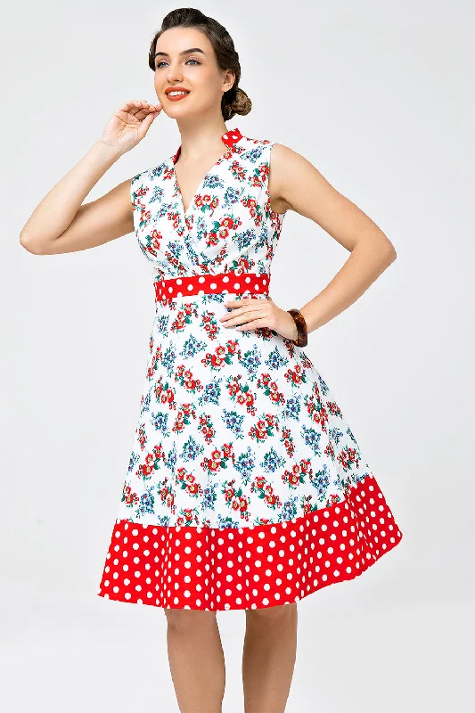 Sleeveless Women Dress in Bright Colors for Summer PartiesPrinted Polka Dot Vintage Dress