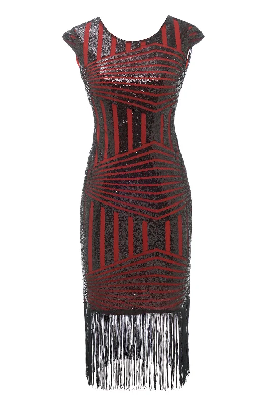 Strapless Women Dress with a Built - in Bra for Comfort and SupportRed Round Neck 1920s Flapper Dress