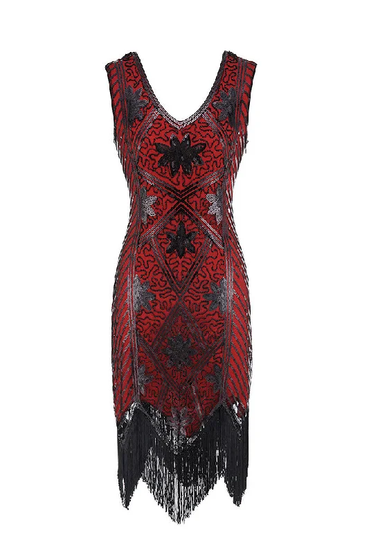 Sheath Women Dress with a Tailored Fit for a Professional LookSequins Beaded V-neck 1920s Dress