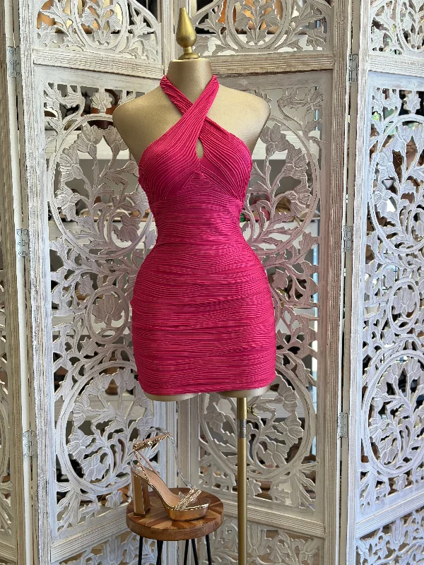 Pleated Women Dress with a Timeless and Elegant TexturePink Embroidered Detail Dress