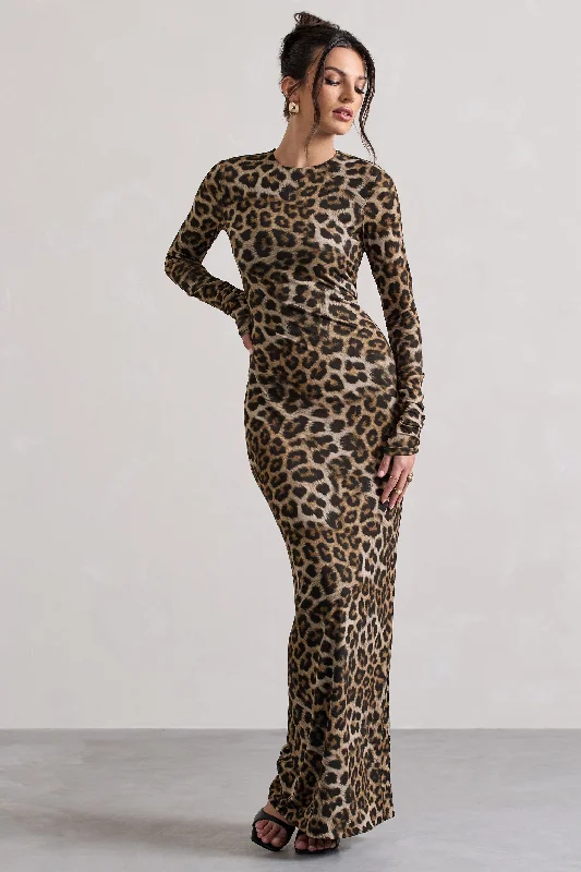 Ruffled Women Dress with Multiple Layers for a Playful and Girly StyleRun Wild | Leopard Print Long-Sleeve Maxi Dress