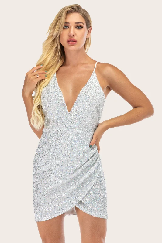 Lace - Embellished Women Dress for an Elegant and Sophisticated AppearanceSilver Sequin Bodycon Cocktail Dress