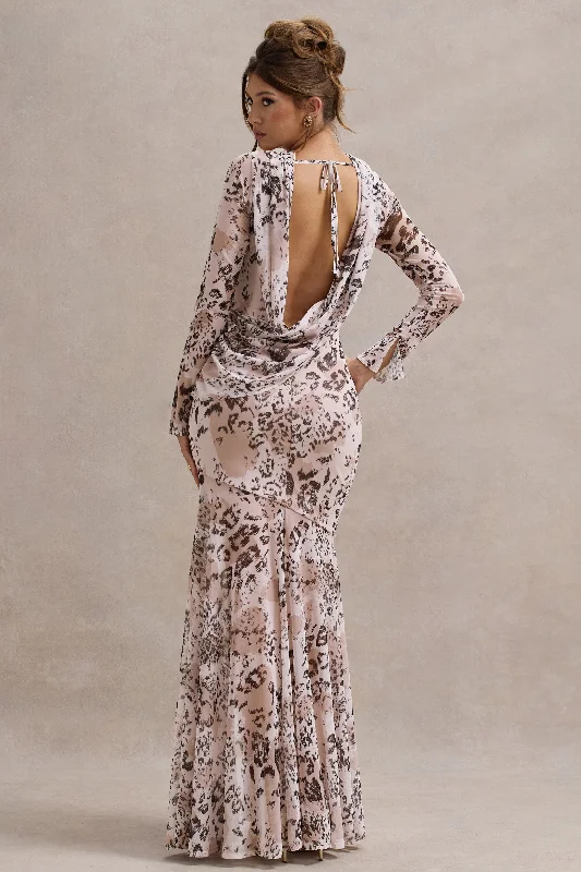 Halter Neck Women Dress to Show Off the Shoulders and NecklineTigerlily | Leopard Print Mesh Long-Sleeve Open-Back Maxi Dress