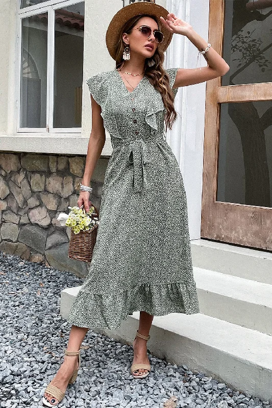 Backless Women Dress for a Sexy and Alluring Look at Evening EventsV Neck High Waist Green Summer Dress