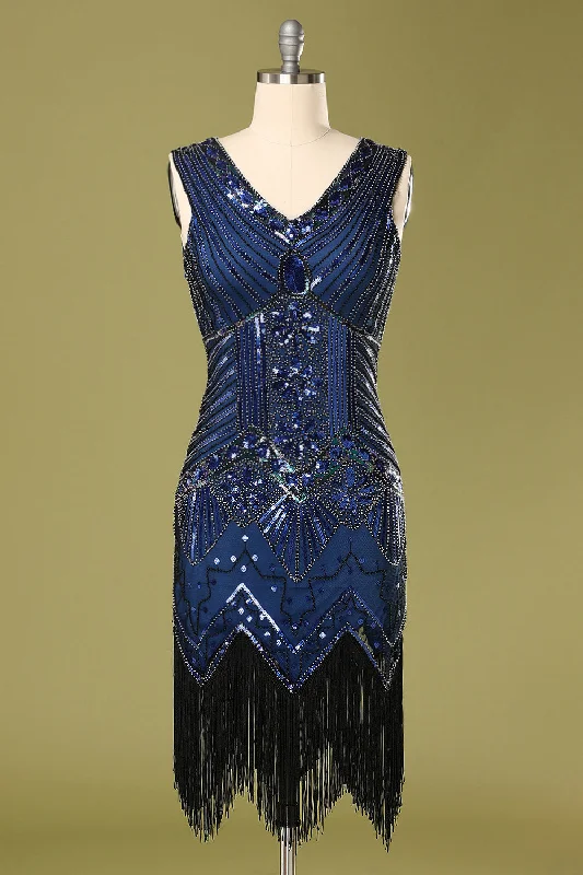 Lace - Embellished Women Dress for an Elegant and Sophisticated AppearanceVintage 1920s Blue Sequins Flapper Dress