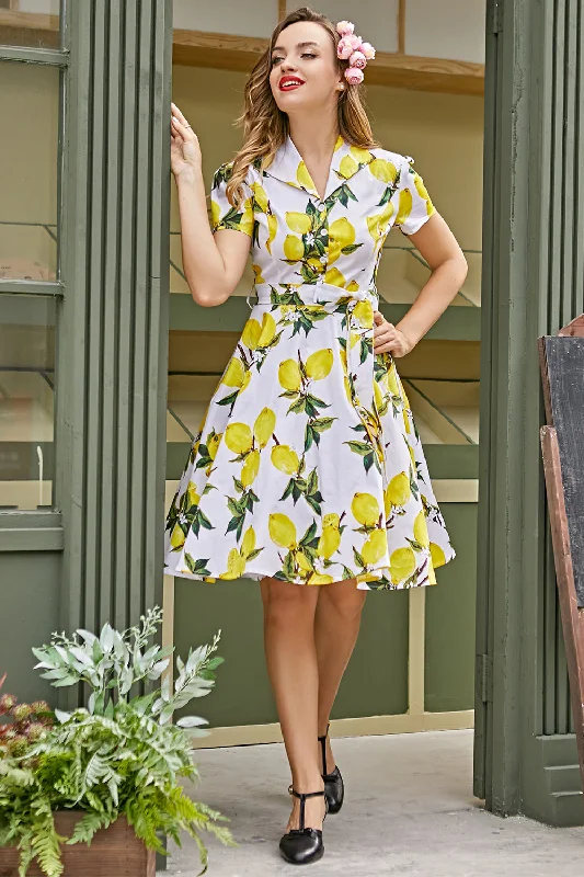 Long - Sleeve Women Dress in Velvet for a Luxurious Winter LookVintage Lemon Print 1950s Swing Dress