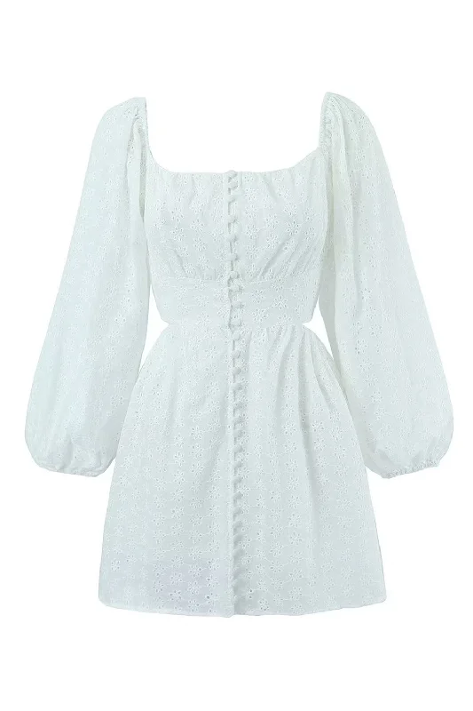 Plus Size Women Dress with a Flattering A - Line Cut for Comfort and StyleClassy White Long Sleeves Short Graduation Dress