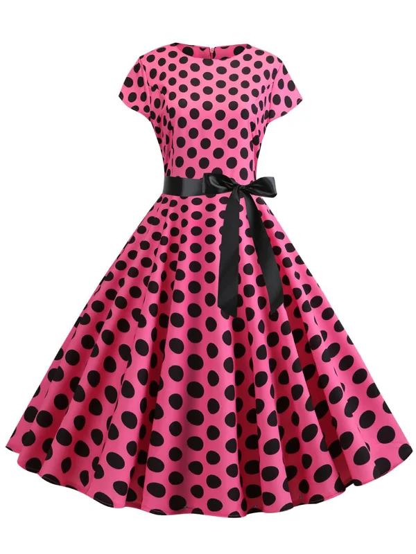 Pleated Women Dress with a Timeless and Elegant Texture1950s Polka Dot Cap Sleeved Dress