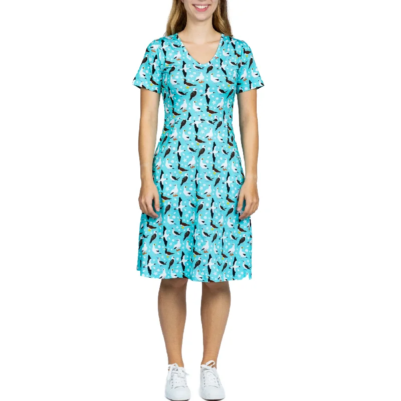 Halter Neck Women Dress to Show Off the Shoulders and NecklineBoobie Birds A-Line Dress (With Waist Seam)