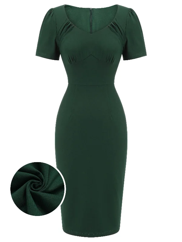 Mermaid - Style Women Dress with a Fitted Silhouette for Special OccasionsDark Green 1940s Solid Wrap Dress