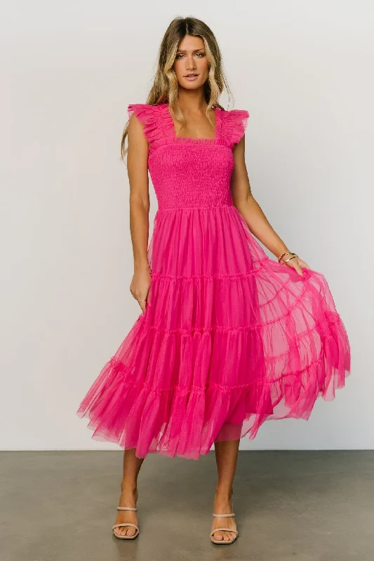 Sleeveless Women Dress in Bright Colors for Summer PartiesEmma Smocked Tulle Dress | Hot Pink