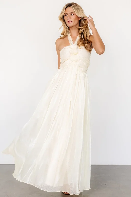 Lace - Embellished Women Dress for an Elegant and Sophisticated AppearanceFrederica Halter Maxi Dress | Cream Shimmer