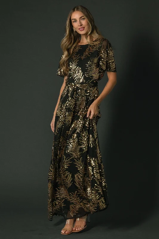 Shift Women Dress with a Simple and Classic Design for Everyday WearMuse Sequin Maxi Dress | Black + Gold