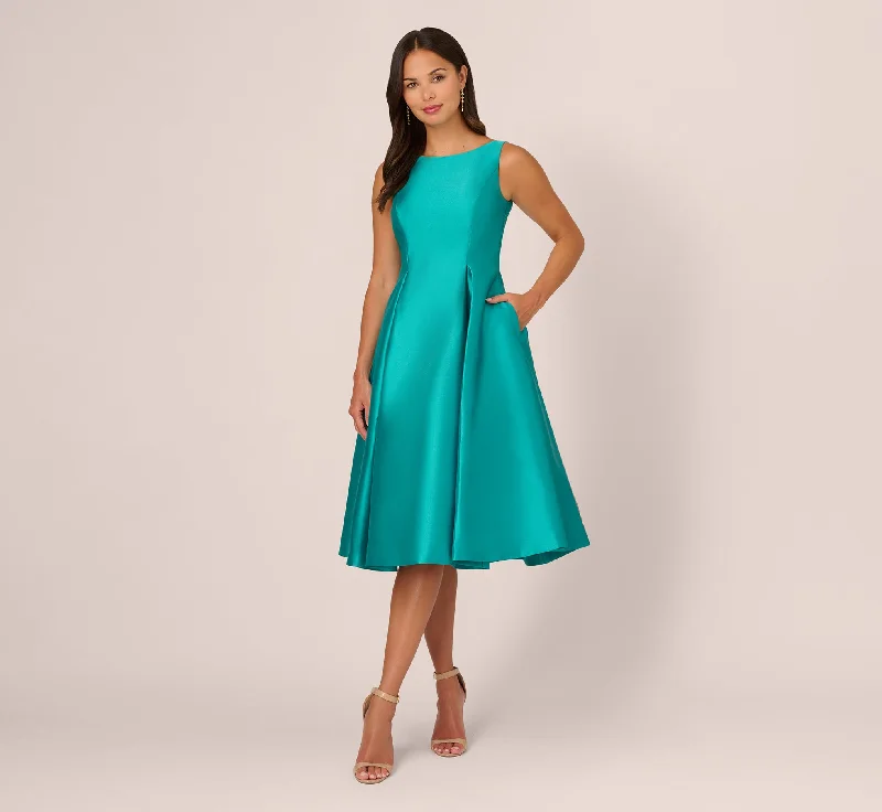 Sleeveless Women Dress in Bright Colors for Summer PartiesSleeveless Mikado Fit And Flare Midi Dress With V-Back In Exotic Jade