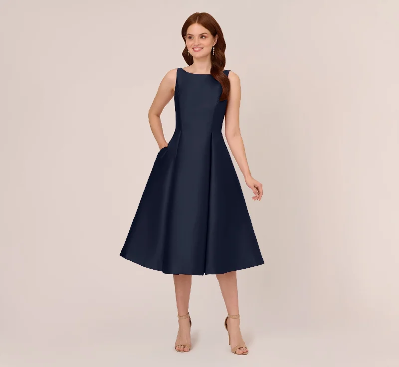 Mini Women Dress with a Short Hem for a Young and Trendy StyleSleeveless Mikado Fit And Flare Midi Dress With V-Back In Midnight