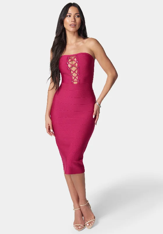 Plus Size Women Dress with a Flattering A - Line Cut for Comfort and StyleBandage Lace-Up Strapless Dress