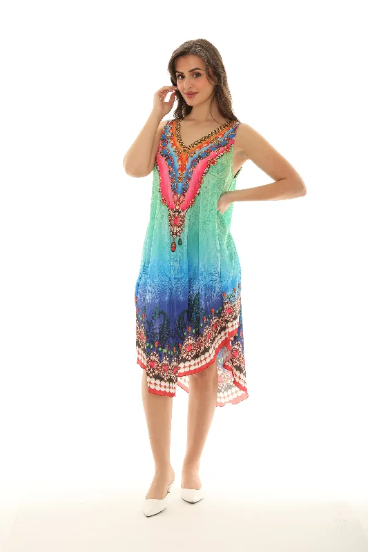 Halter Neck Women Dress to Show Off the Shoulders and NecklineBoho Print V-Neck Mid Length Dress