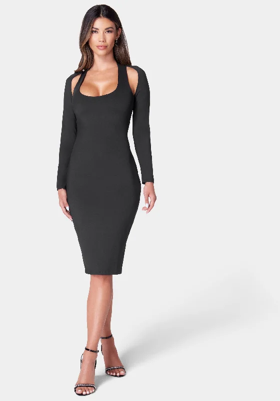 Long - Sleeve Women Dress in Velvet for a Luxurious Winter LookCutout Knit Bodycon Dress