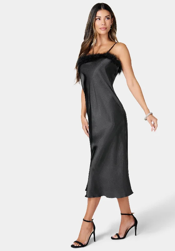 Long - Sleeve Women Dress in Velvet for a Luxurious Winter LookFeather Satin Slip Dress