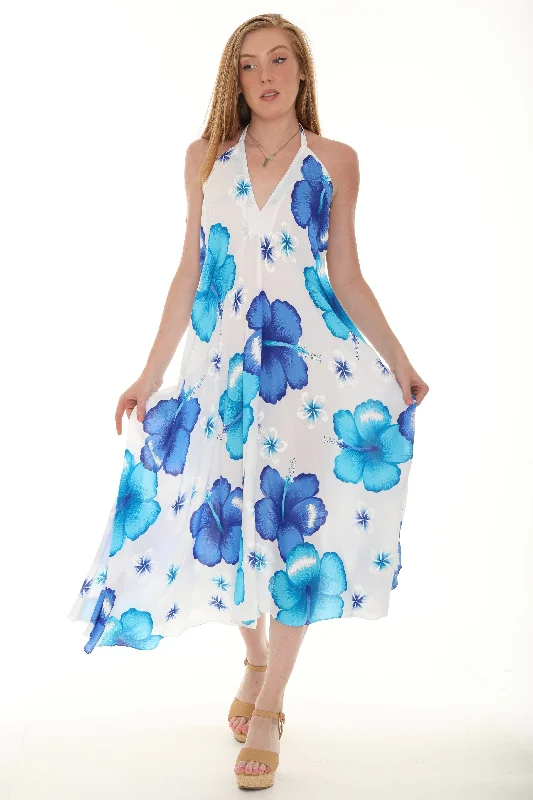 Plus Size Women Dress with a Flattering A - Line Cut for Comfort and StyleFloral Print Halter Sleeveless Dress