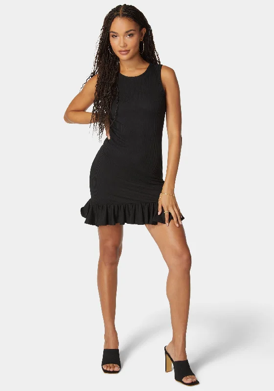 Little Black Women Dress with Sequins for a Glamorous Night OutFounce Hem Rib Dress