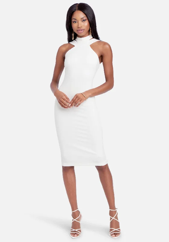 Mini Women Dress with a Short Hem for a Young and Trendy StyleHalterneck Bodycon Midi Dress