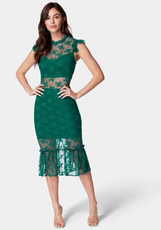 Lace - Embellished Women Dress for an Elegant and Sophisticated AppearanceIllusion Lace Midi Dress