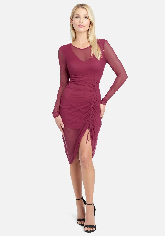 Shift Women Dress with a Simple and Classic Design for Everyday WearLong Sleeve Mesh Ruched Dress