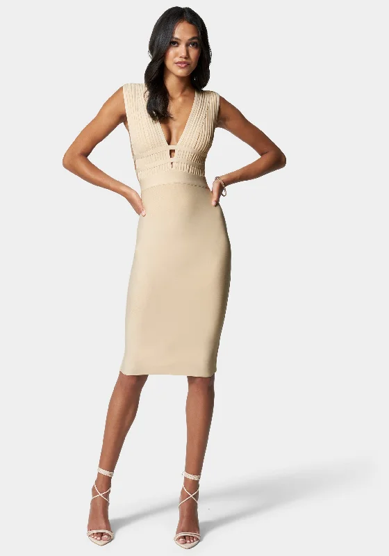 Sheath Women Dress with a Tailored Fit for a Professional LookPlunge Neck Bandage Dress