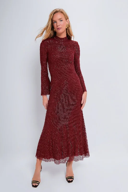 Pleated Women Dress with a Timeless and Elegant TextureRed Rhinestone Fishnet Midi Dress