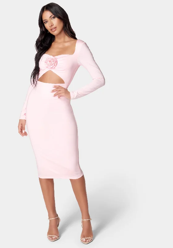 Halter Neck Women Dress to Show Off the Shoulders and NecklineRosette Midi Cut Out Dress