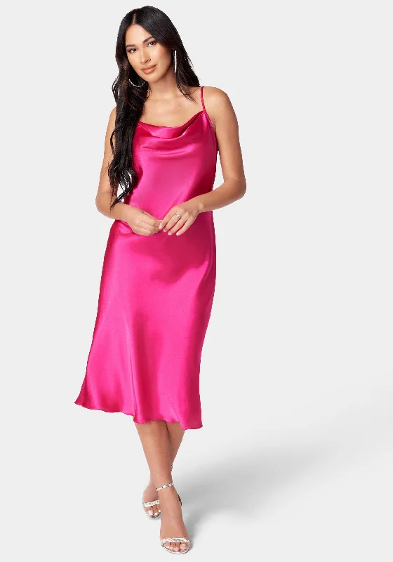 Empire Waist Women Dress to Accentuate the Bust and Conceal the WaistSatin Cowl Neck Slip Midi Dress