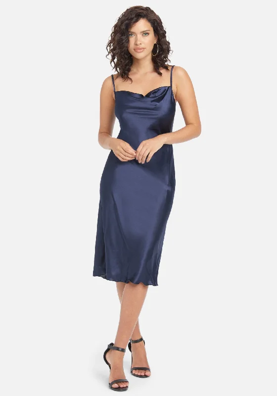 Plus Size Women Dress with a Flattering A - Line Cut for Comfort and StyleSatin Cowl Neck Slip Midi Dress