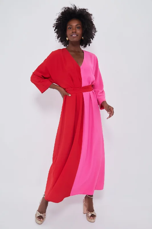 Long - Sleeve Women Dress in Velvet for a Luxurious Winter LookScarlet and Hot Pink Madame G Caftan